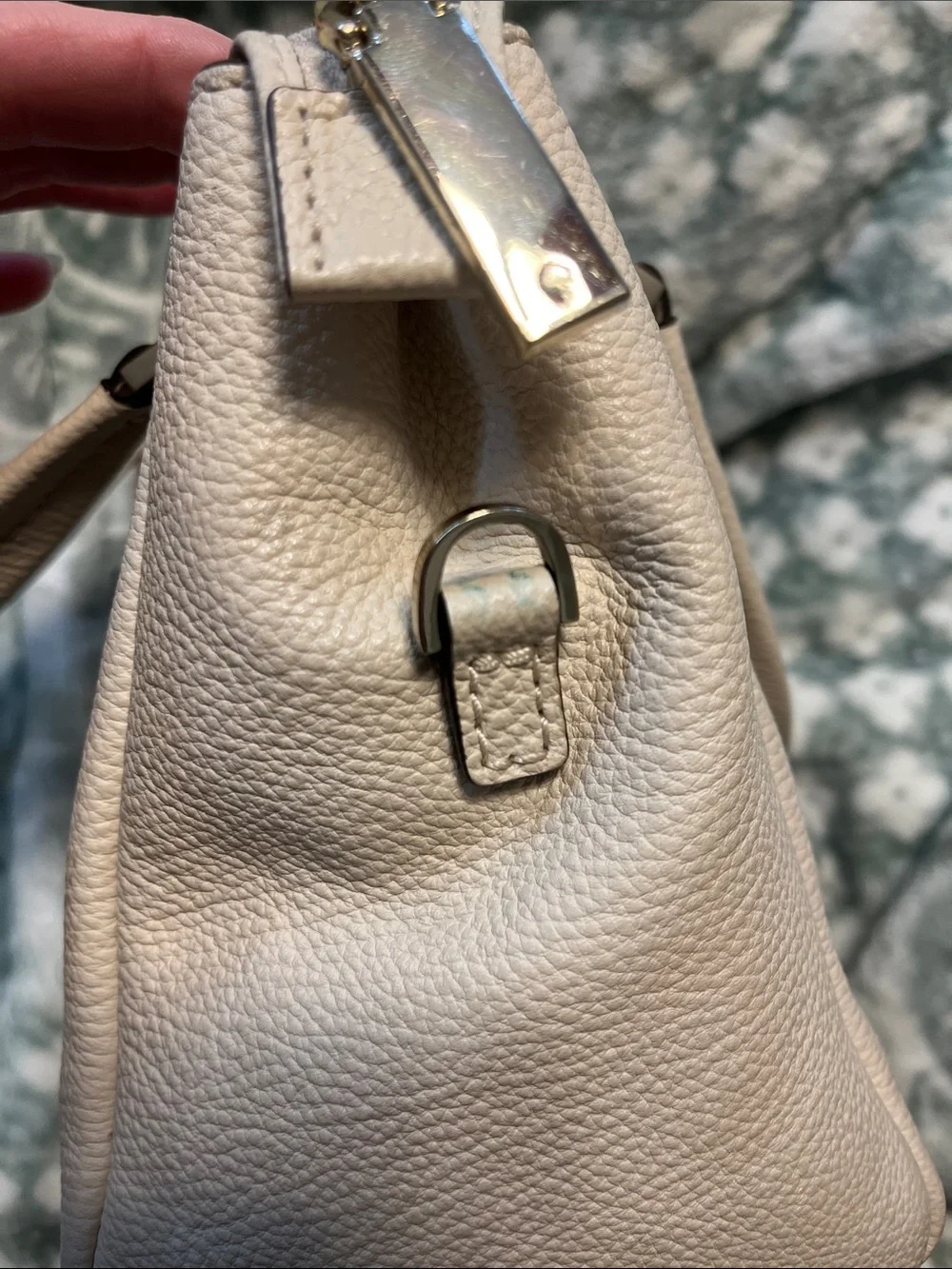 kate spade Pebbled Leather Satchel in Light Cream with Tassel